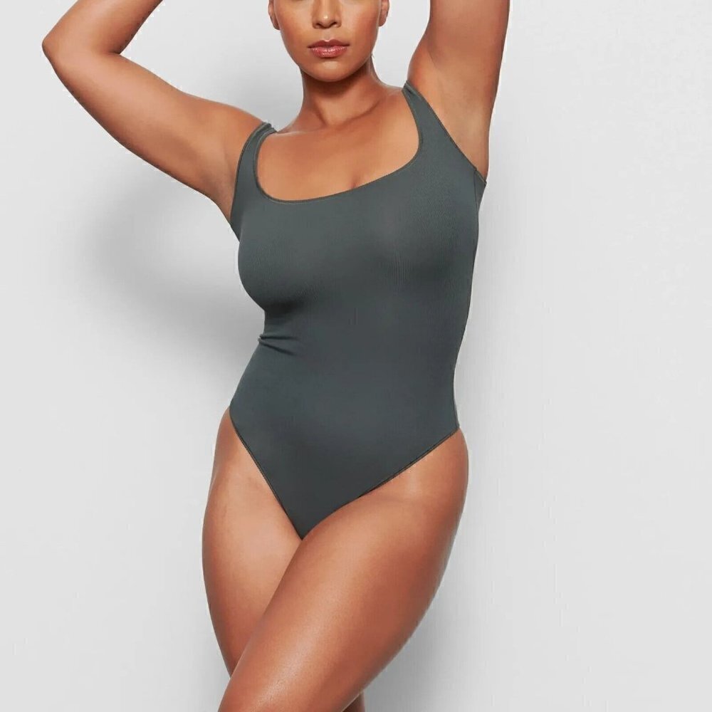 Skims Cotton Ribbed Sleeveless Bodysuit Deap Sea Size 4X